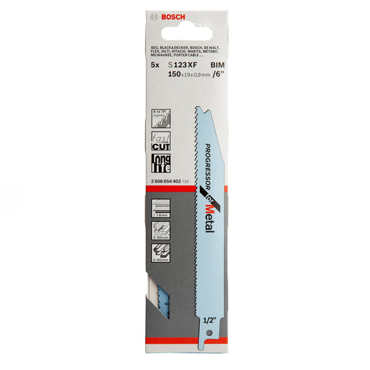 Bosch Progressor Reciprocating Saw Blades for Metal 150mm Pack Of 5 S123XF