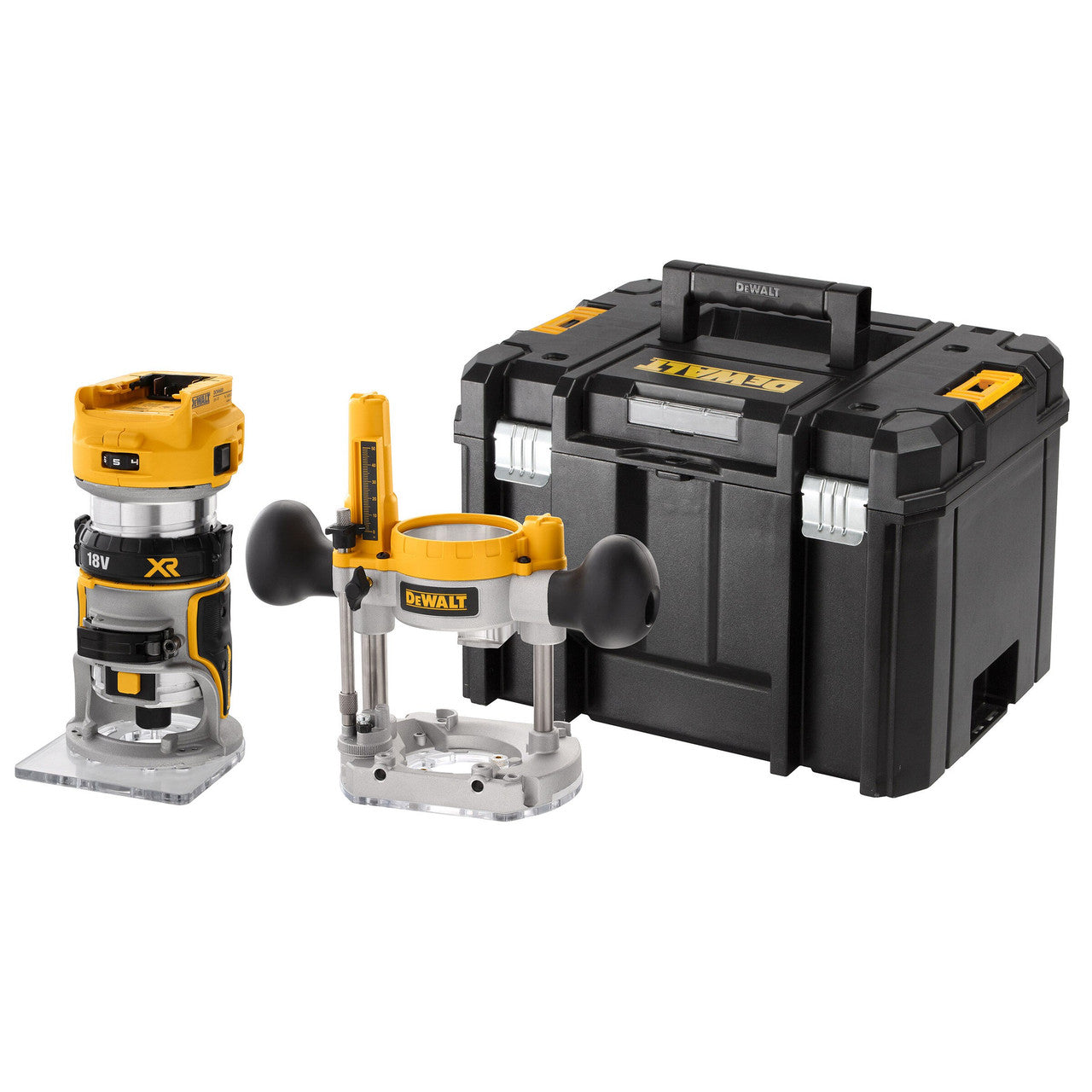 Dewalt 18V XR 1/4" Brushless Router Plus Extra Base Body Only T-Stak DCW604NT