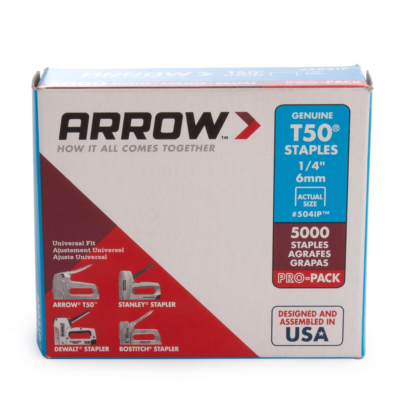 Arrow T50 Heavy Duty Steel Staples 1/4" Pack Of 5000 Universal Fit A504IP