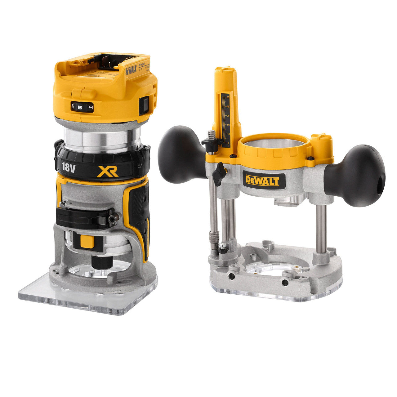 Dewalt 18V XR 1/4" Brushless Router Plus Extra Base Body Only T-Stak DCW604NT