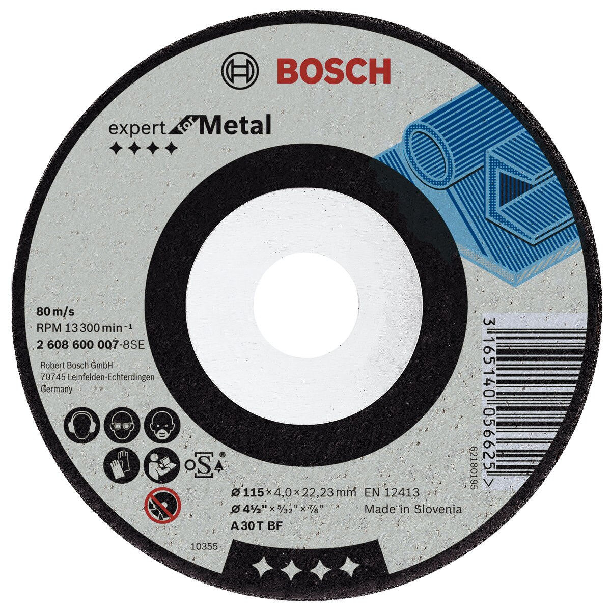 Bosch 2608600218 Metal Grinding Disc with Depressed Centre 115 × 6 × 22.23mm