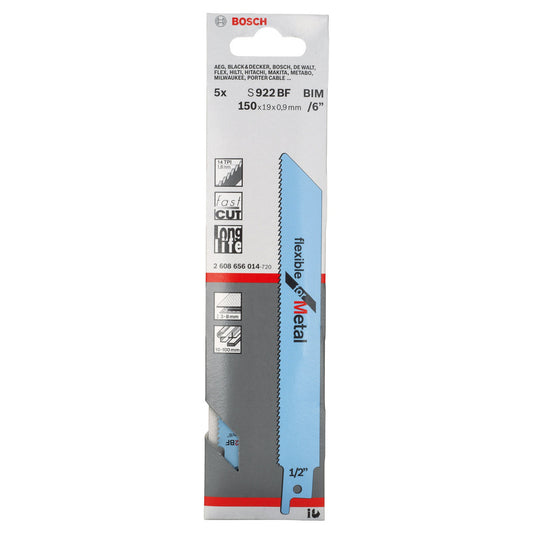 Bosch Reciprocating Saw Blades for Metal 150mm Pack Of 5 S922BF