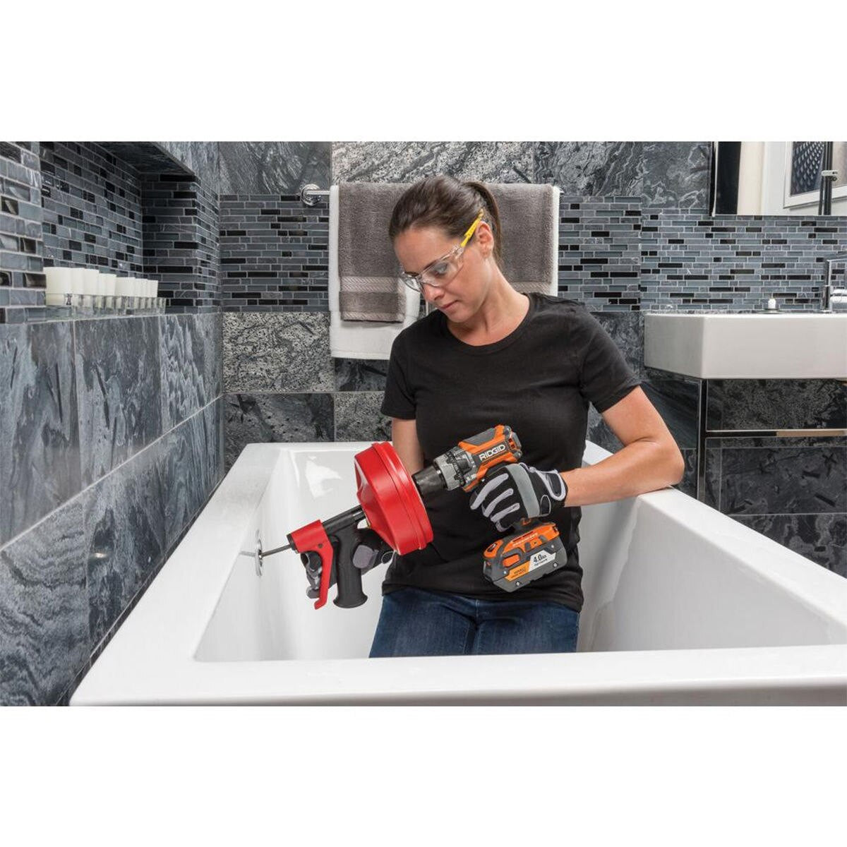 Ridgid Power Spin Plus Drain Cleaner with Autofeed Trigger Cable 25.0 ft 57043