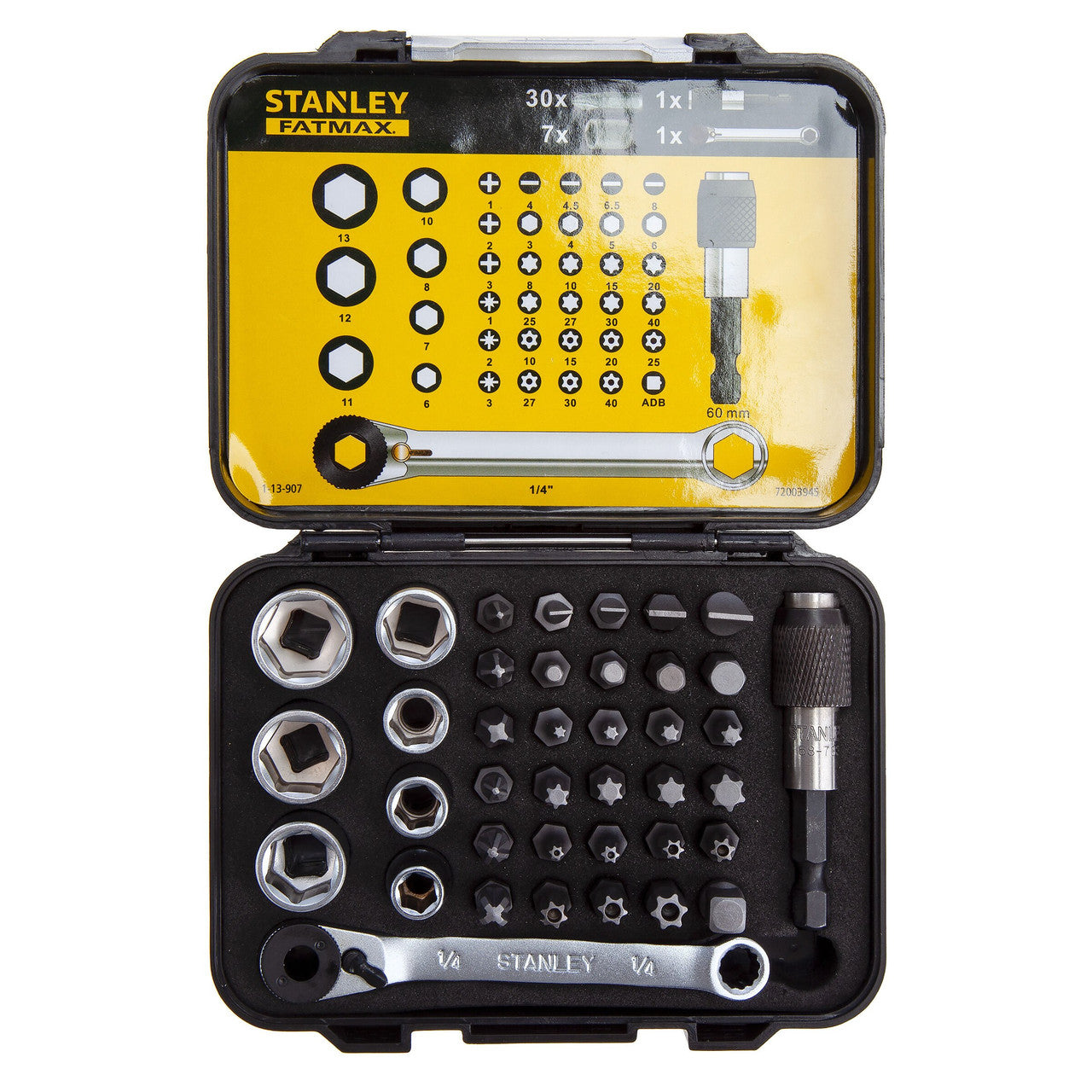 Stanley FatMax 1/4” Drive Metric Socket & Bit Set 39 Piece Mini Ratchet 1-13-907