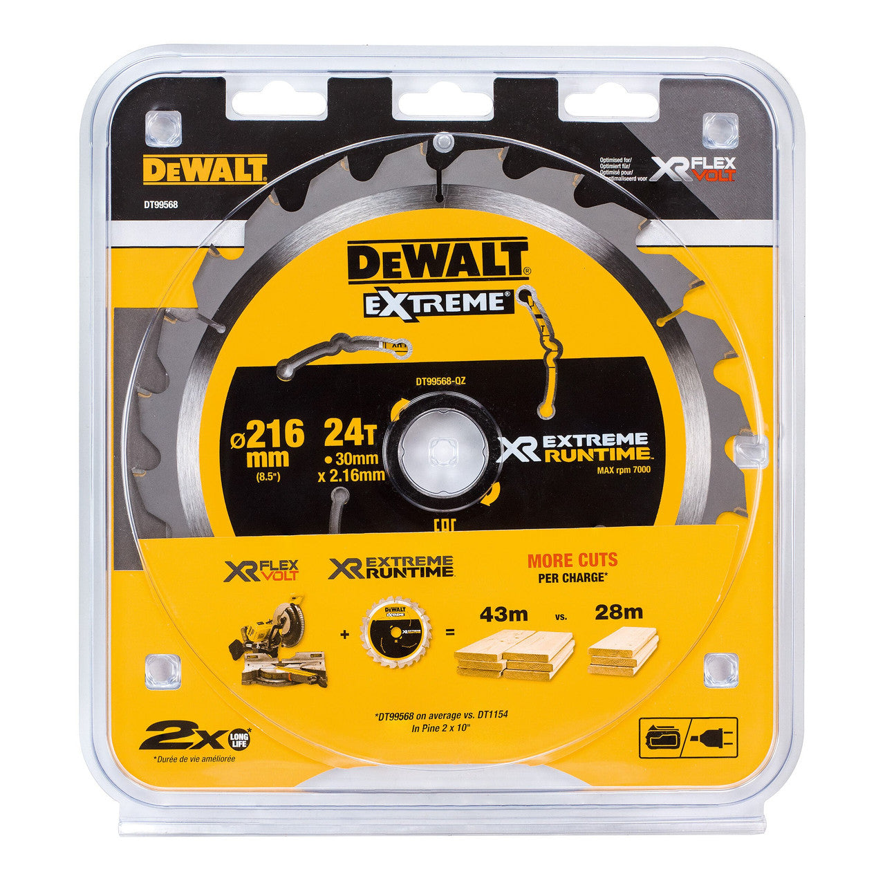 Dewalt XR Extreme Runtime Mitre Saw Blade 216mm x 30mm x 24T DT99568
