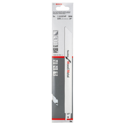 Bosch Flexible Reciprocating Saw Blades for Wood & Metal 225mm 5 Pack S1122VF