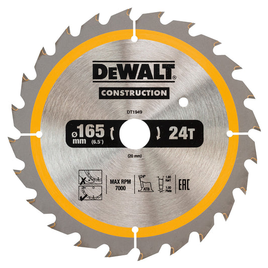Dewalt Construction Circular Saw Blade 165 x 20mm x 24T DT1949