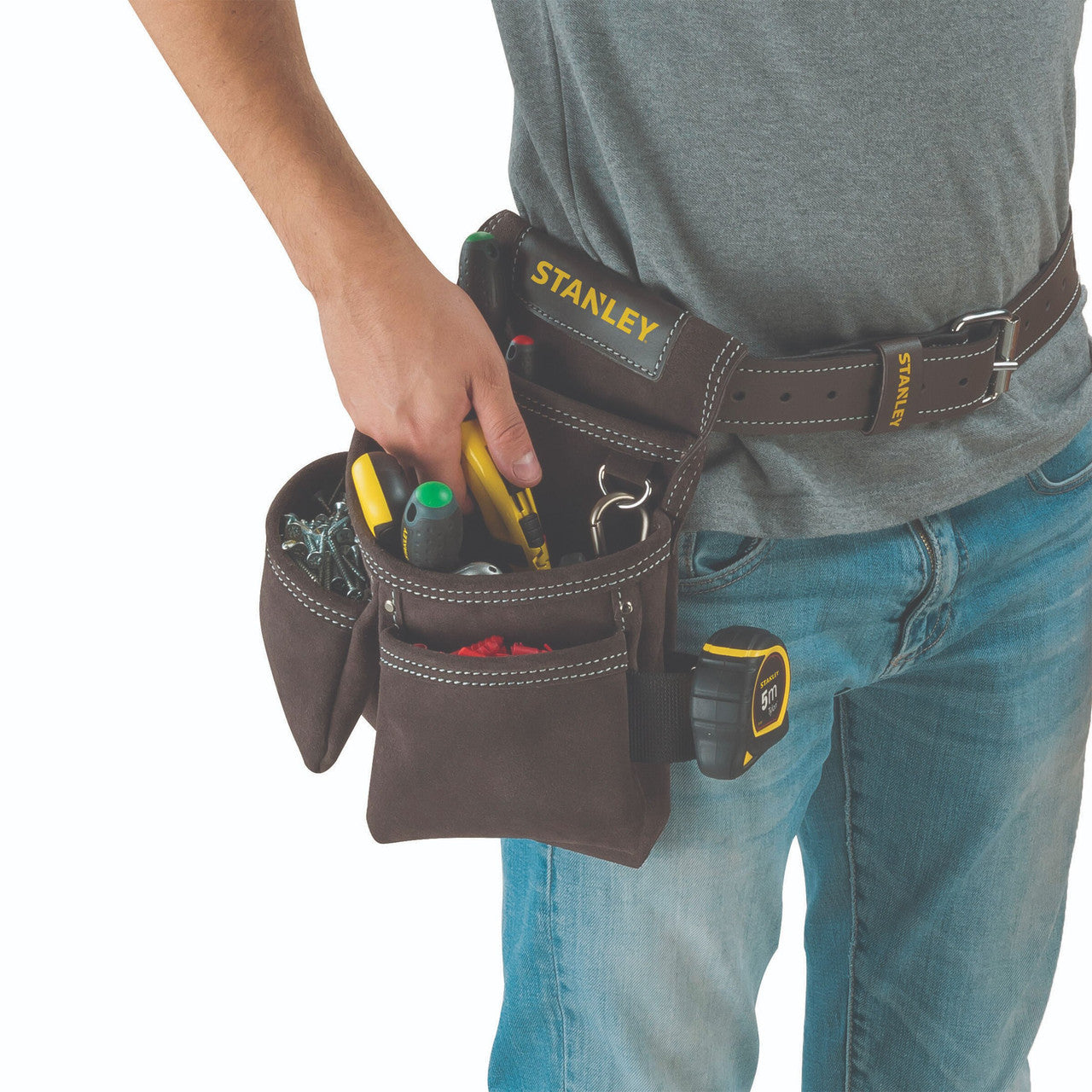 Stanley STST1-80116 Leather Double Nail Pocket Pouch for Tool Belt