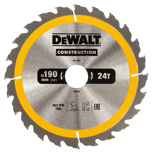 Dewalt Construction Circular Saw Blade 190 x 30mm x 24T DT1944