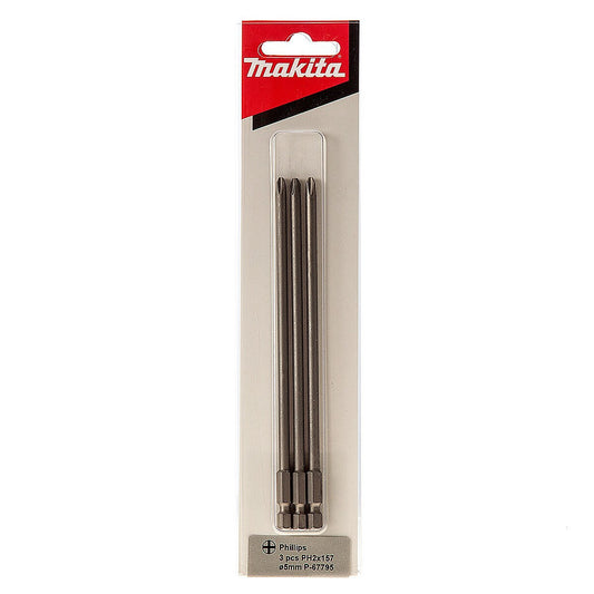 Makita Autofeed Screwdriver Bits PH2 157mm x 5mm Diameter Pack of 3 P-67795
