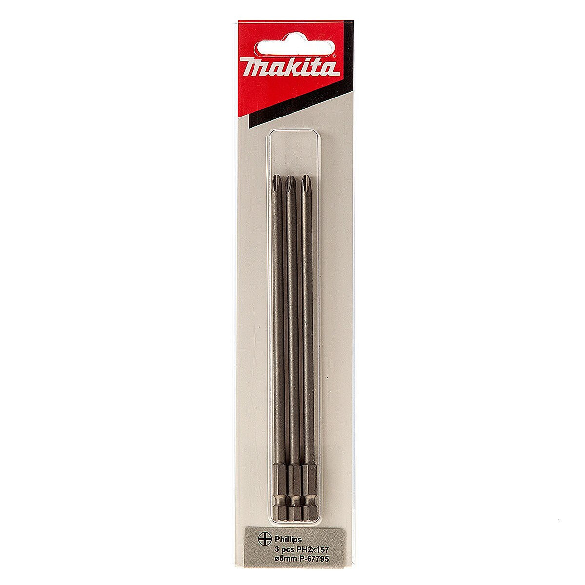 Makita Autofeed Screwdriver Bits PH2 157mm x 5mm Diameter Pack of 3 P-67795