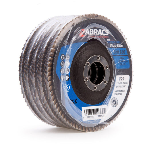 Abracs Pro Zirconium Flap Disc 115mm Bore 22mm 60 Grit 5 Pack ABFZ115B060