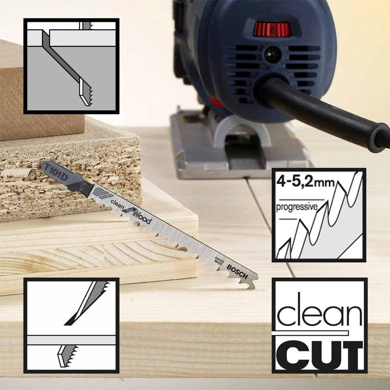 Bosch Clean Cutting Wood Jigsaw Blades 5 Pack T101D