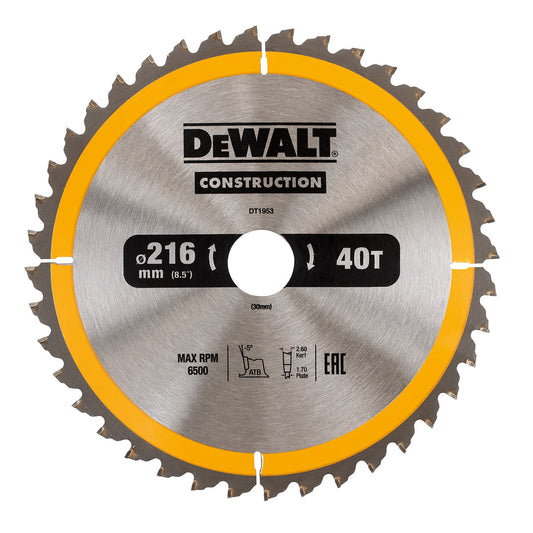 Dewalt Construction Circular Saw Blade 216 x 30mm x 40T DT1953