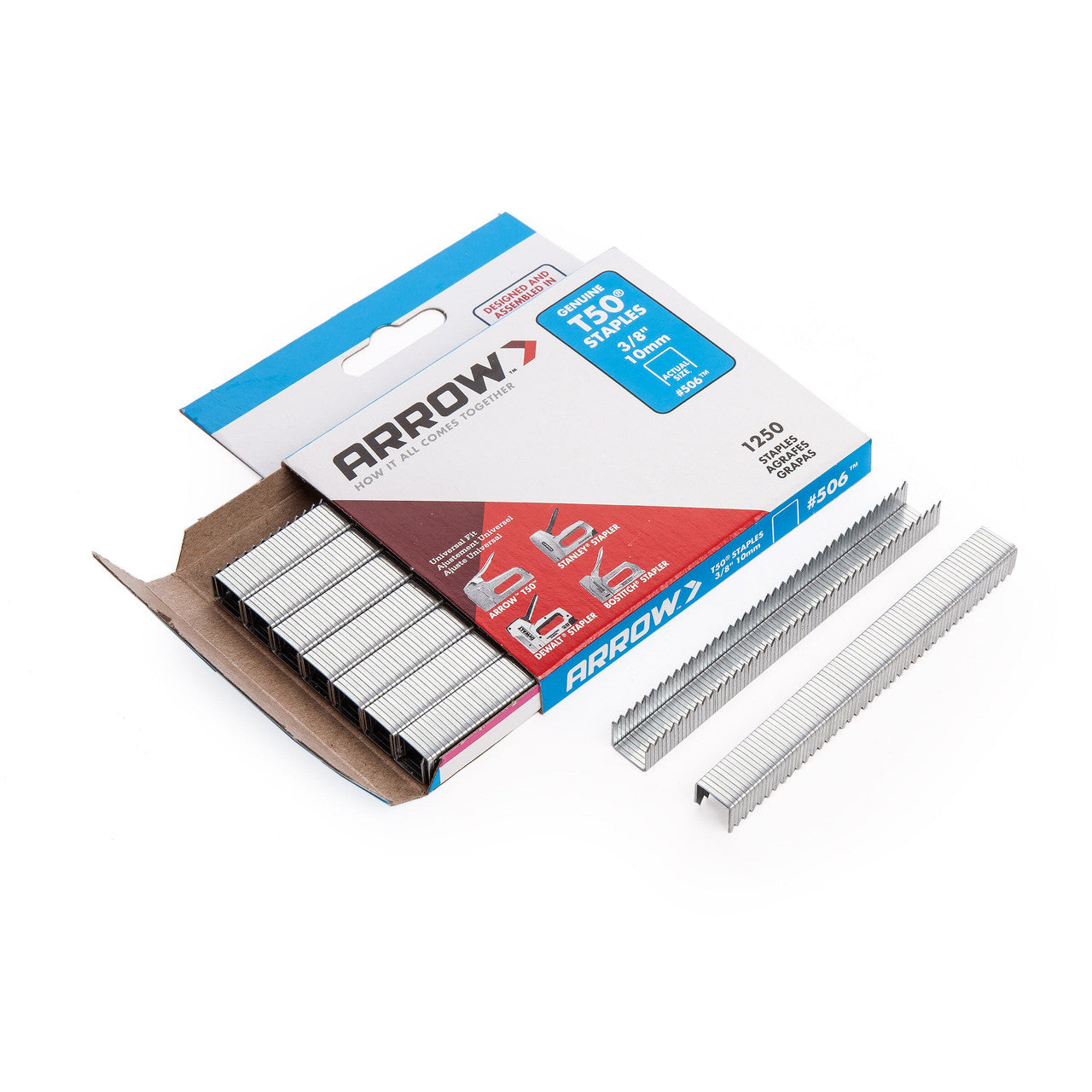 Arrow T50 Staples 10mm 3/8in Pack Of 1250 Steel Zinc Universal Fit 50624