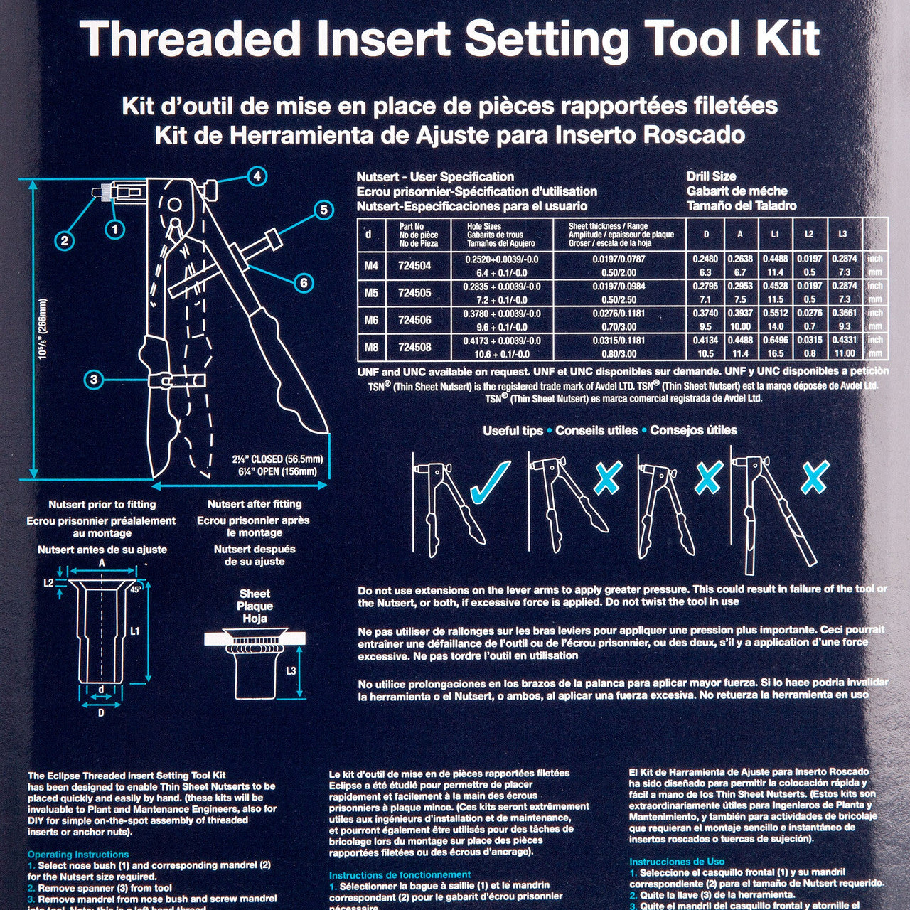 Eclipse 2745 Threaded Insert Setting Tool Kit with 4 Noses (4 - 8mm)