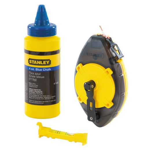 Stanley PowerWinder Chalk Line Level & Blue Builders Chalk 0-47-465