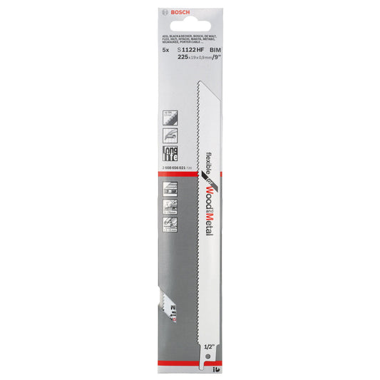Bosch Flexible Reciprocating Saw Blades for Wood & Metal 225mm 5 Pack S1122HF