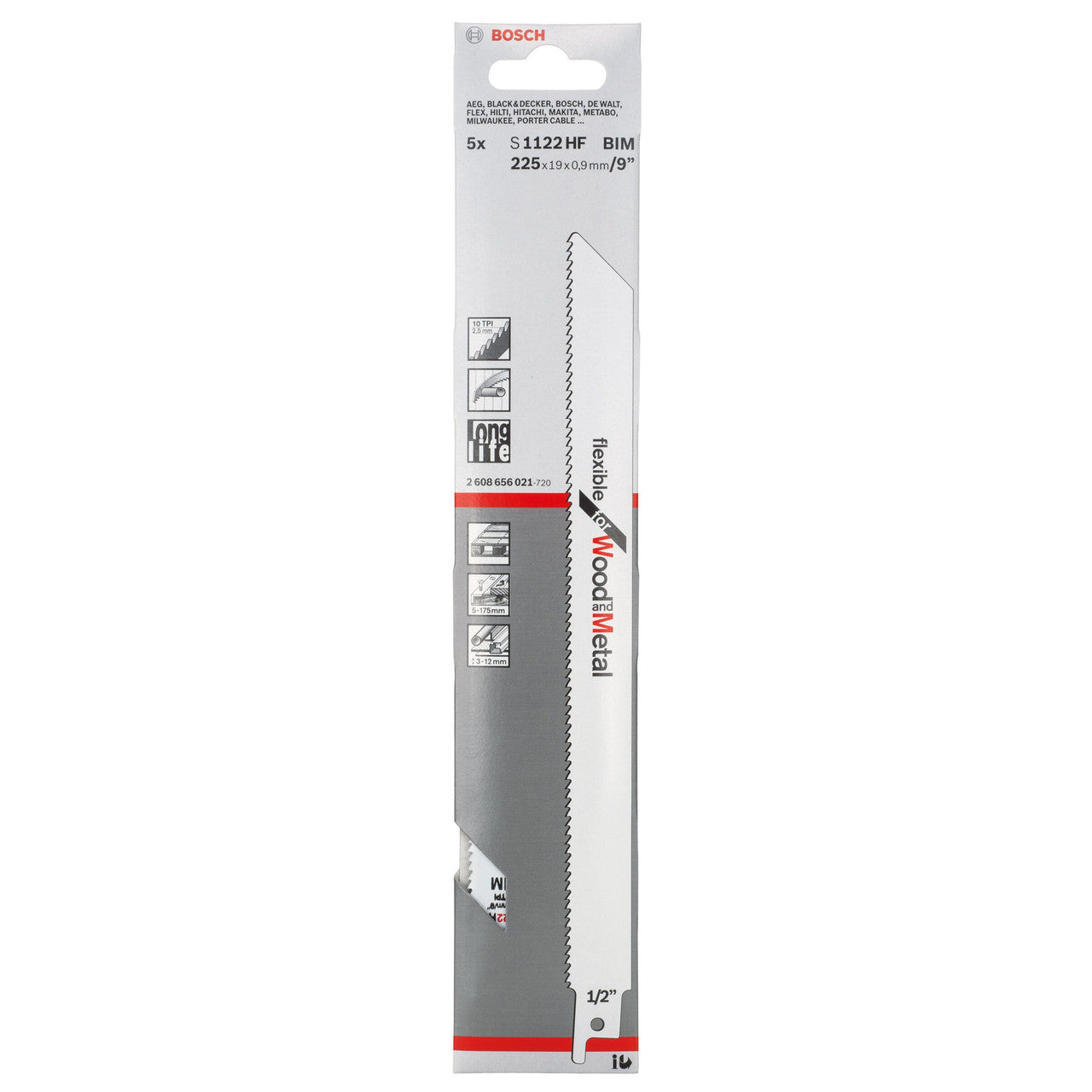 Bosch Flexible Reciprocating Saw Blades for Wood & Metal 225mm 5 Pack S1122HF