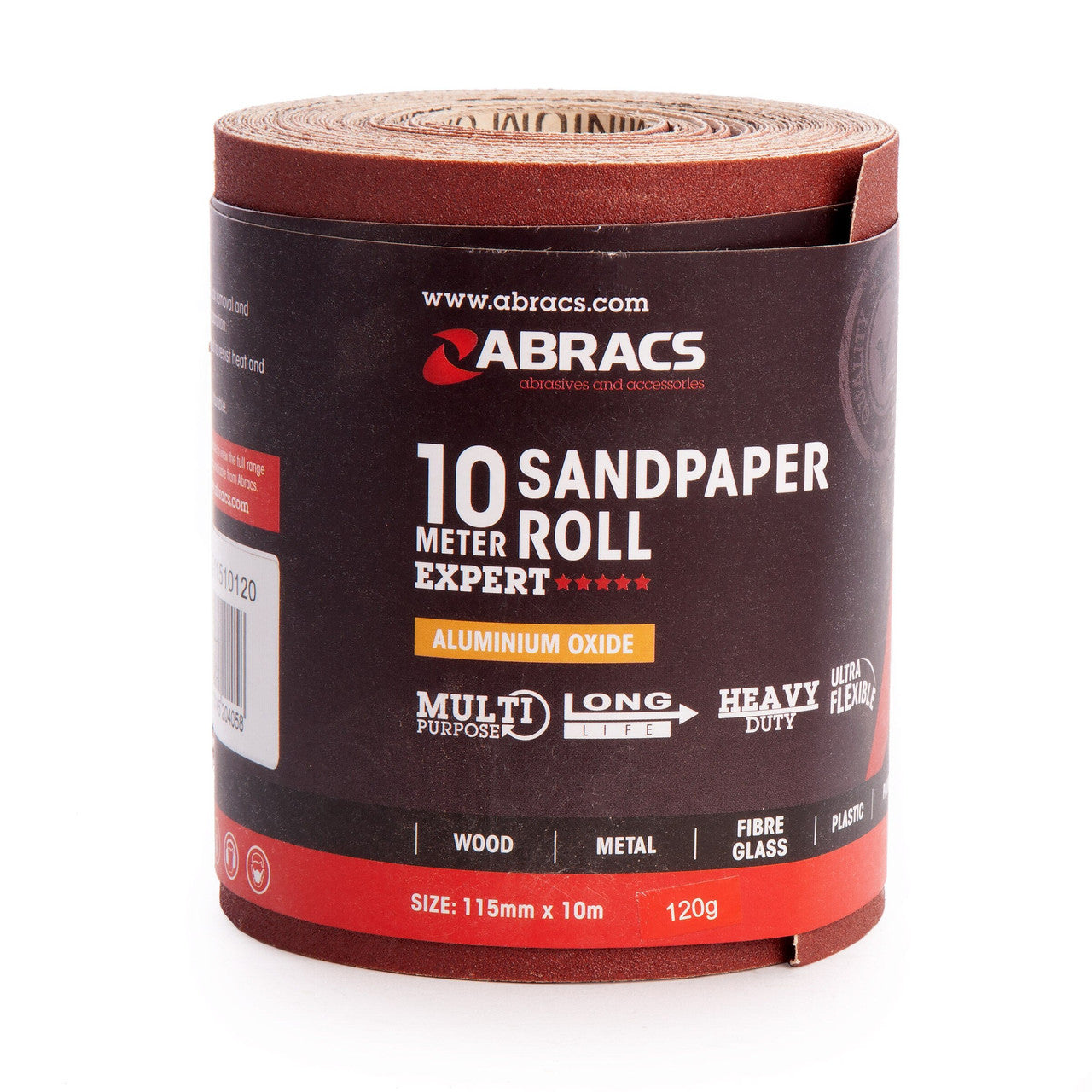 Abracs Sandpaper Roll 120 Grit 115mm x 10m Heavy Duty Ultra Flexible ABS11510120
