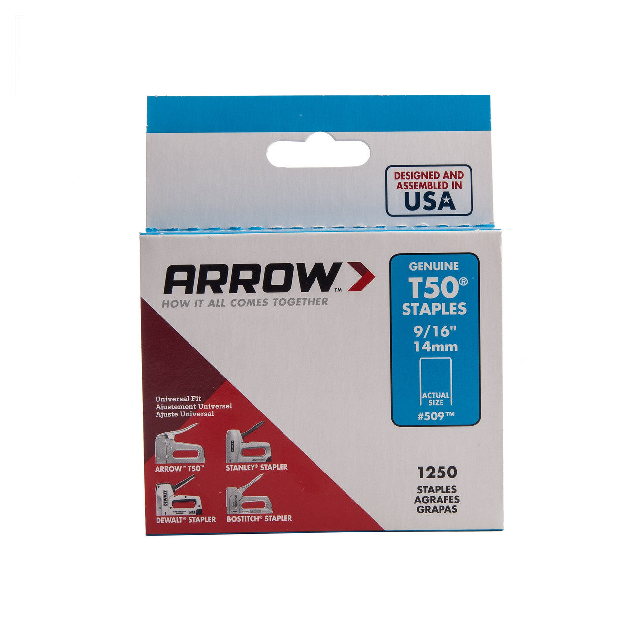 Arrow T50 Steel Zinc Staples 14mm 9/16in Pack of 1250 Universal Fit A50924