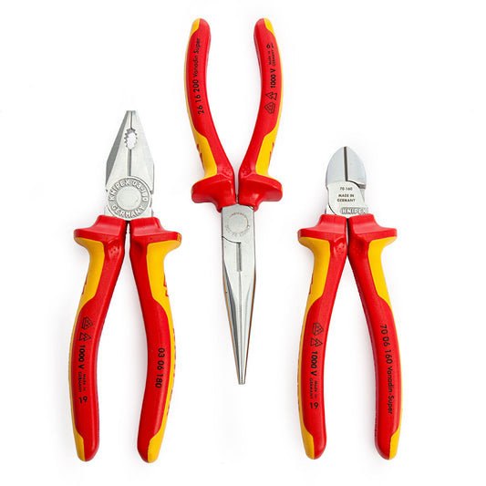 Knipex Electro VDE Plier Set 3 Piece Long Nose Diagonal & Combination 002012