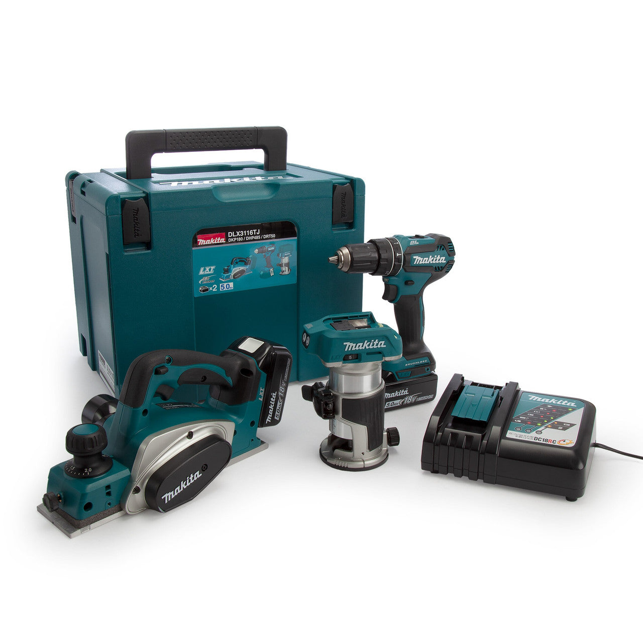 Makita 18V LXT Cordless Kit Drill Router & Planer 2 × 5.0Ah Batteries DLX3116TJ