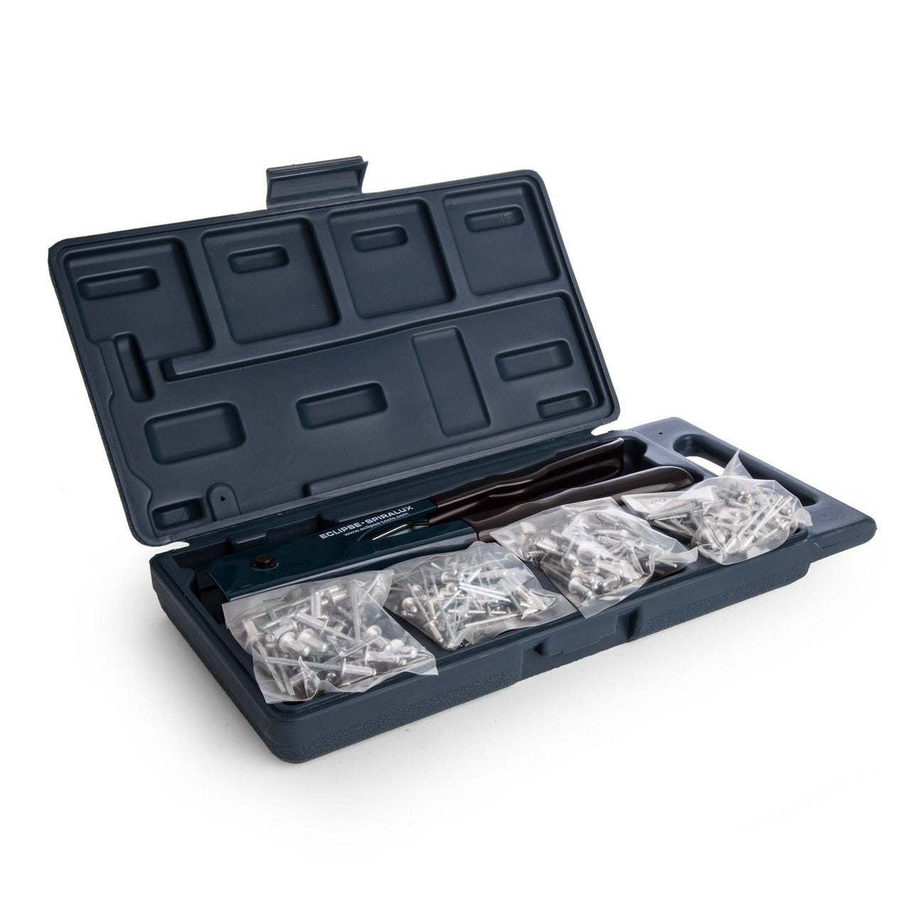 Eclipse Heavy Duty Riveter Kit Boxed 200 assorted 3 4 5mm aluminium rivets 2735