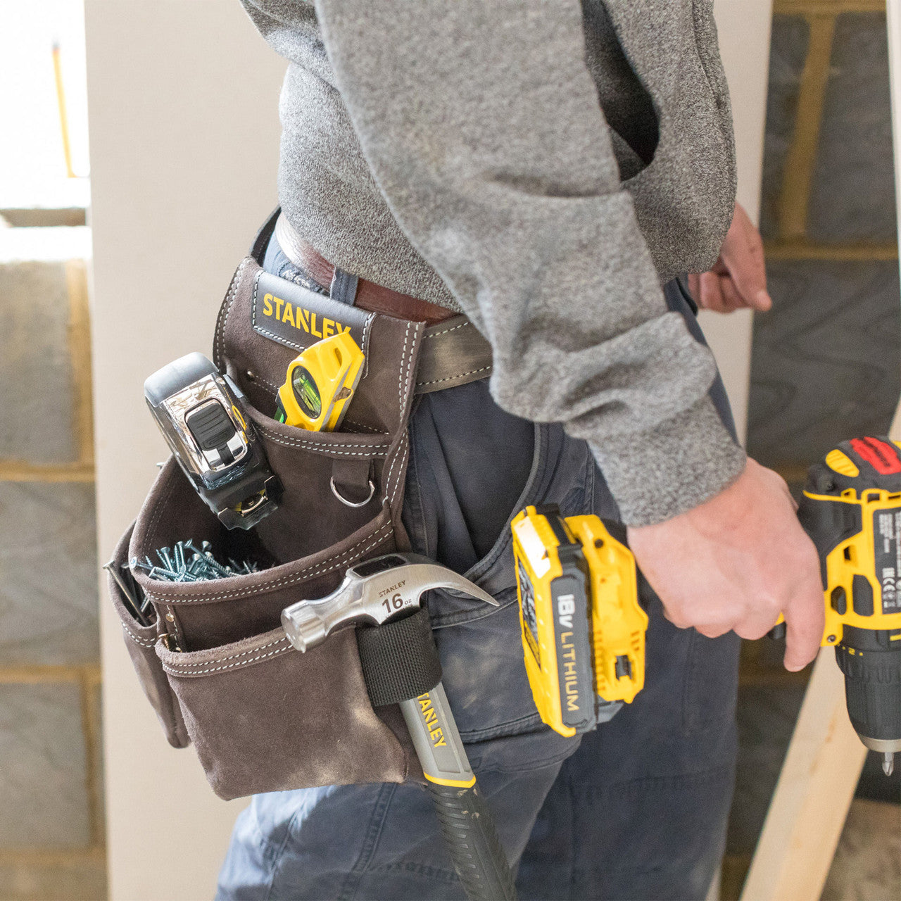 Stanley STST1-80116 Leather Double Nail Pocket Pouch for Tool Belt