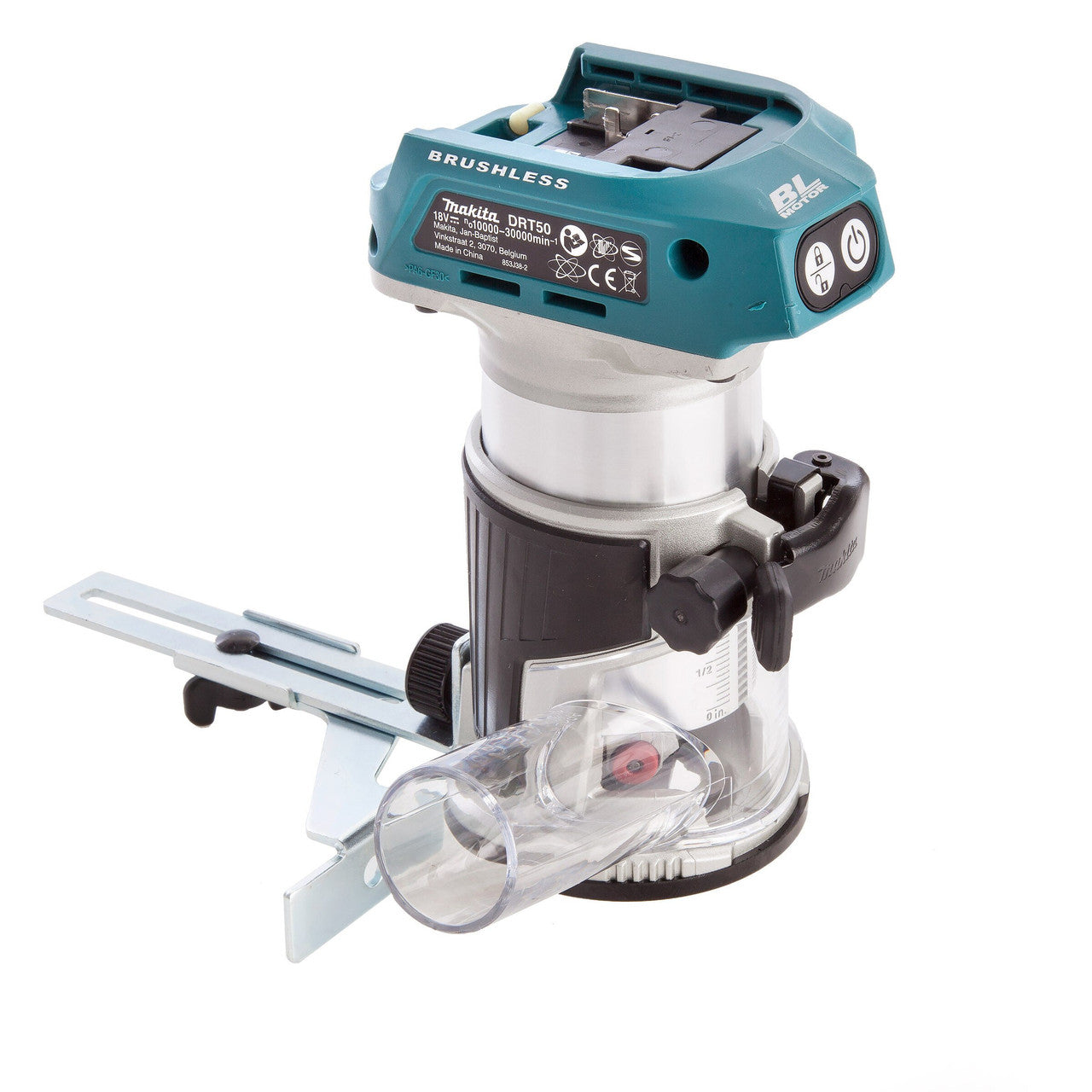 Makita DRT50ZJ 18V Brushless Router/Trimmer (Body Only) with Trimmer Base & Straight Guide in Makpac