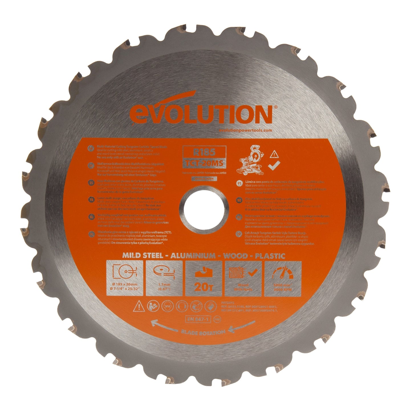 Evolution R185TCT-20MS Multi Material TCT Saw Blade 185 × 20mm × 20T