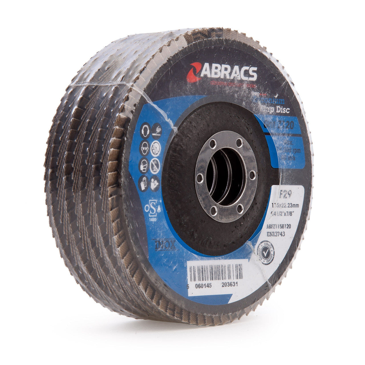 Abracs Pro Zirconium Flap Disc 115mm Bore 22mm 120 Grit 5 Pack ABFZ115B0120