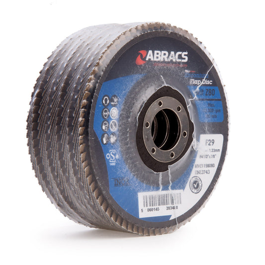 Abracs Pro Zirconium Flap Disc 115mm Bore 22mm 80 Grit 5 Pack ABFZ115B080