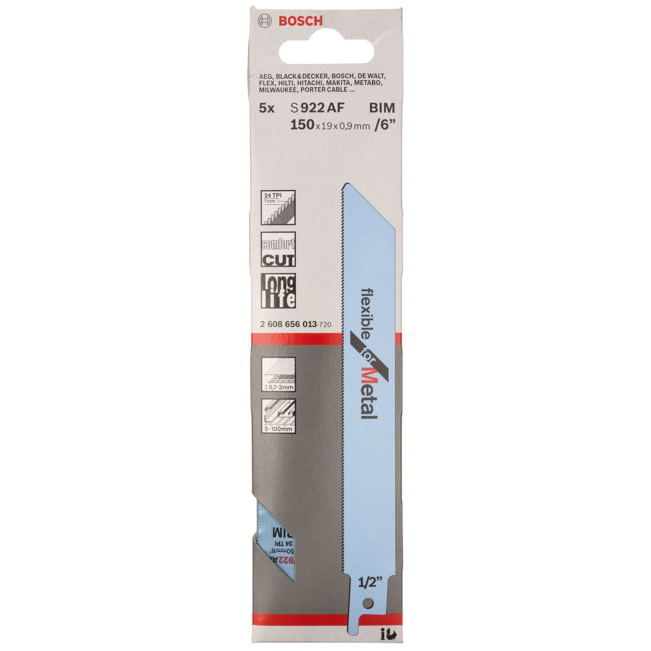Bosch Thin Metal Cutting Reciprocating Saw Blade 150mm Pack Of 5 S922AF