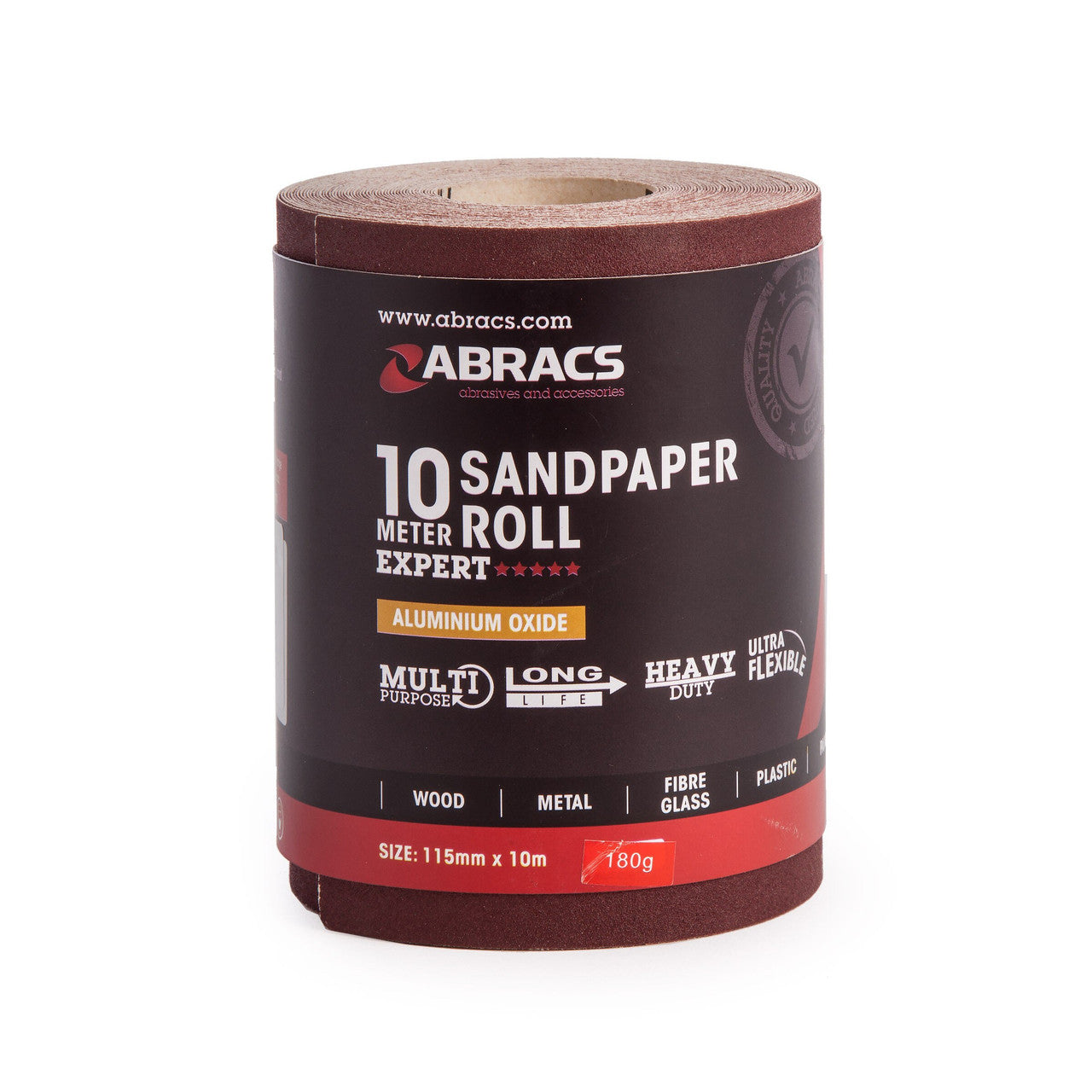 Abracs Sandpaper Roll 180 Grit 115mm x 10m Heavy Duty Ultra Flexible ABS11510180