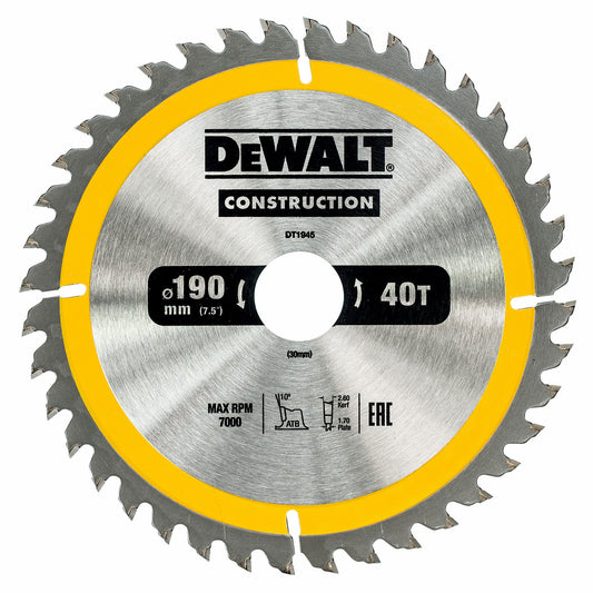 Dewalt Construction Circular Saw Blade 190 x 30mm x 40T DT1945