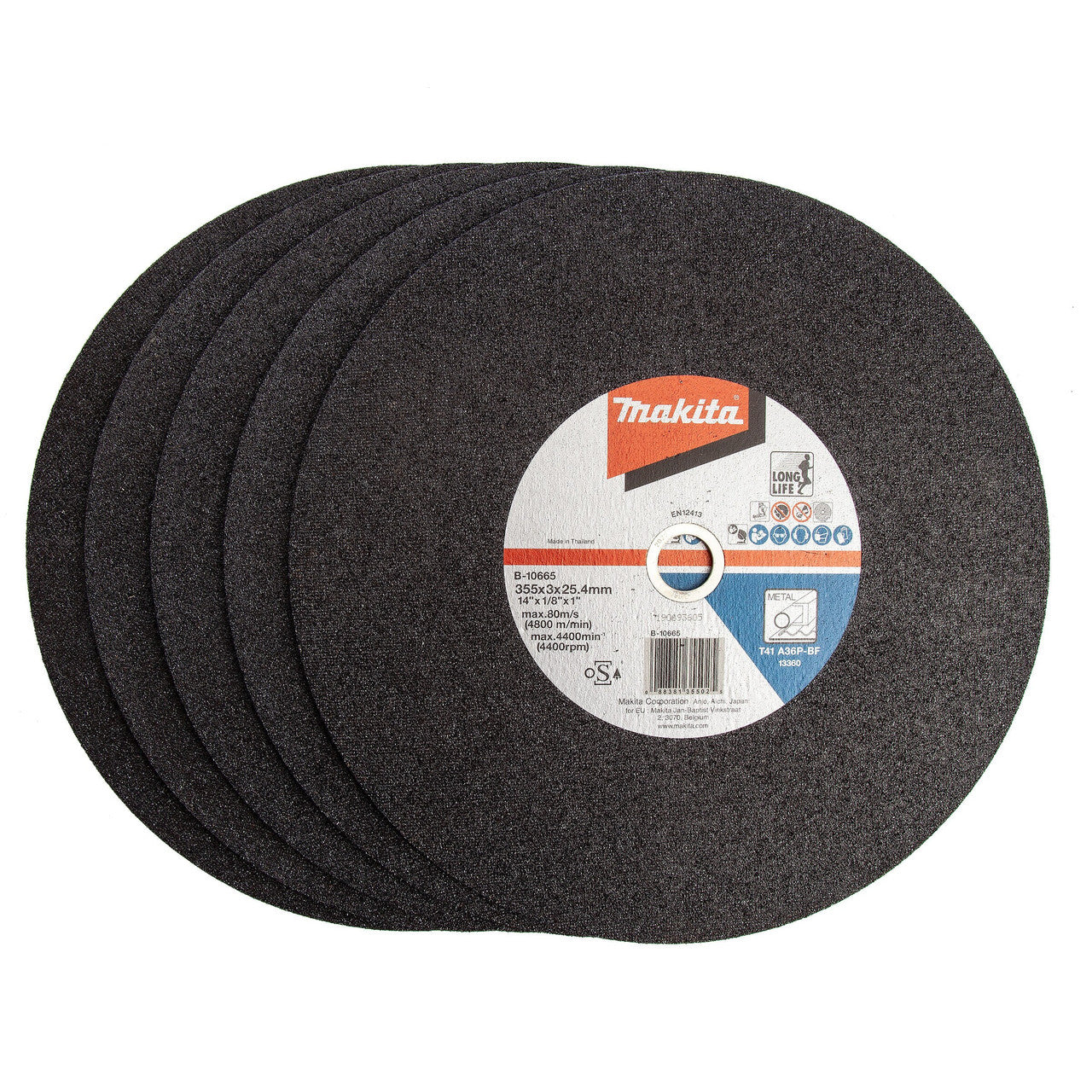 Makita Metal Cutting Cut Off Wheel 355mm x 3mm x 25.4mm Pack of 5 B-10665-5