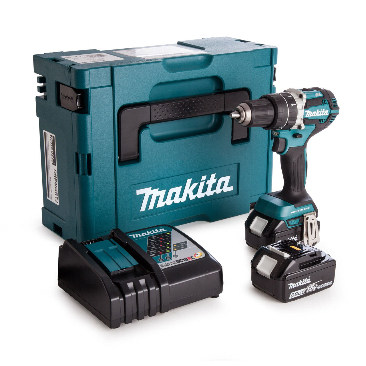 Makita DHP484RTJ 18V LXT Brushless Combi Drill (2 x 5.0Ah Batteries) in MakPac Case