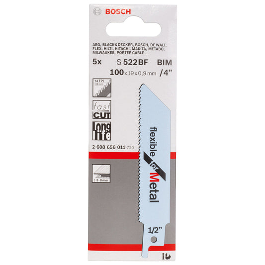 Bosch Reciprocating Saw Blades for Metal Pack Of 5 S522BF