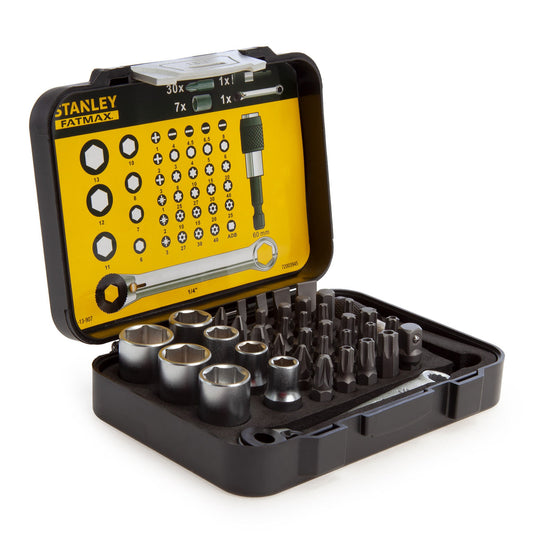 Stanley FatMax 1/4” Drive Metric Socket & Bit Set 39 Piece Mini Ratchet 1-13-907