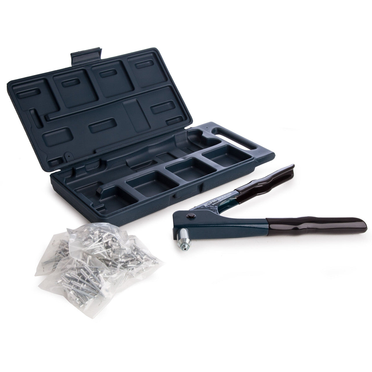 Eclipse Heavy Duty Riveter Kit Boxed 200 assorted 3 4 5mm aluminium rivets 2735