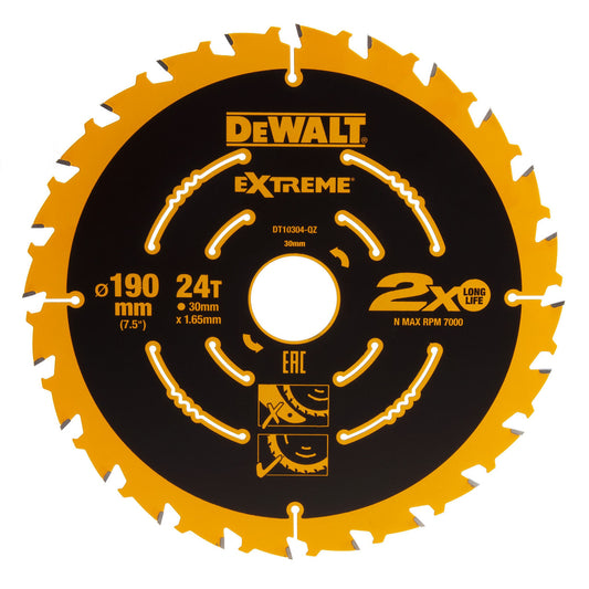 Dewalt Extreme Framing Circular Saw Blade for Wood 190 x 30mm x 24T DT10304