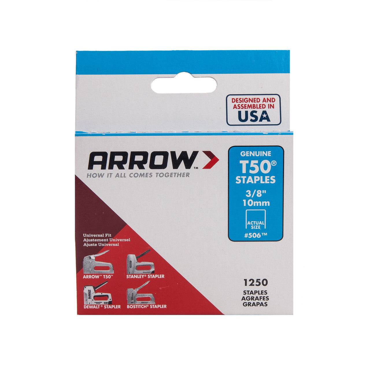 Arrow T50 Staples 10mm 3/8in Pack Of 1250 Steel Zinc Universal Fit 50624