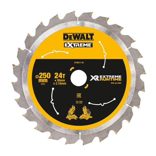 Dewalt XR Extreme Runtime Mitre Saw Blade 250mm x 30mm x 24T Thin kerf DT99571-QZ