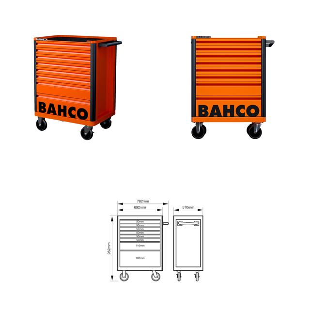Bahco 8 Drawer Orange Tool Box Trolley Workshop Roller Cabinet 26" E72 Storage Hub 1472K8