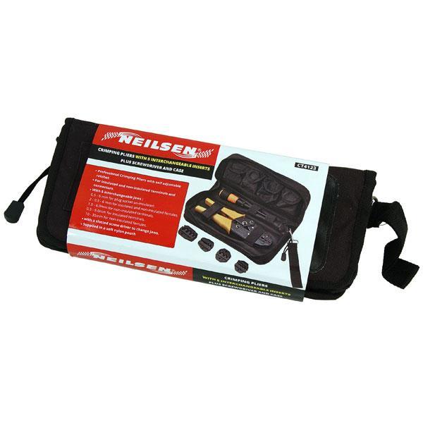 Crimping Pliers 5 Interchangeable Inserts, Screwdriver + Case Neilsen CT4123