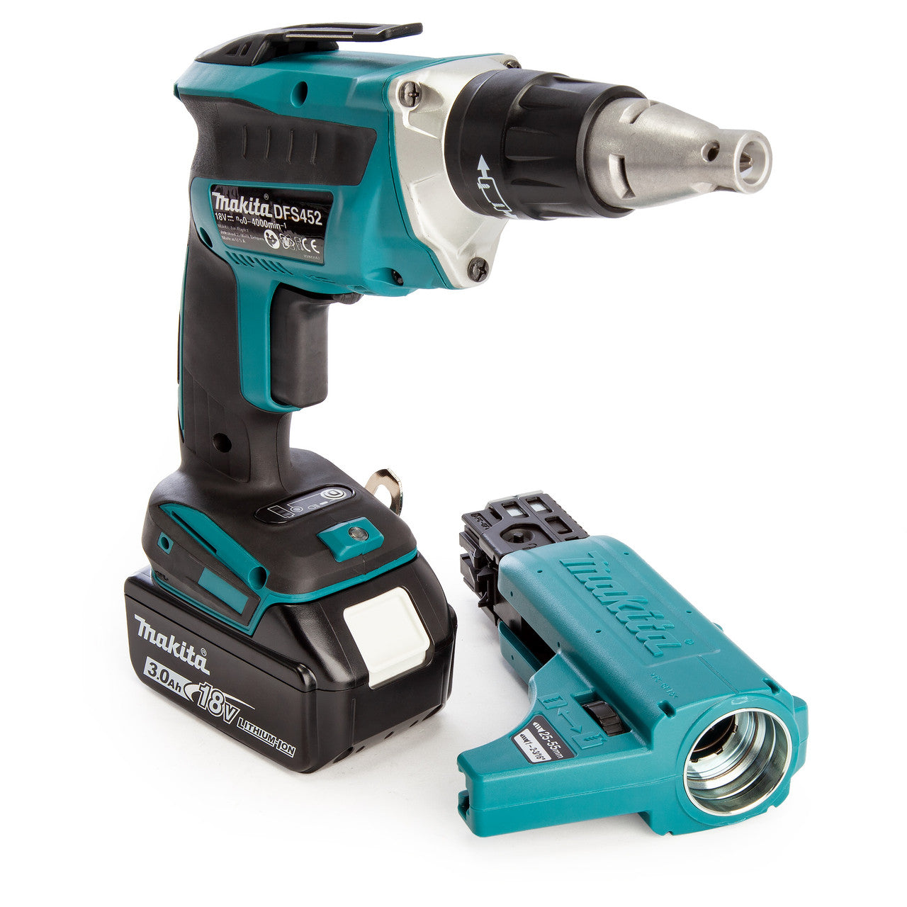 Makita18V Brushless Drywall Screwdriver Autofeed Attachment 2 x 3.0Ah DFS452FJX2