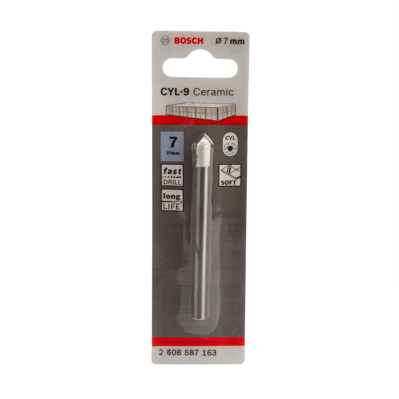 Bosch 7mm CYL-9 Ceramic Tile & Glass Drill Bit Round Shank 2608587163