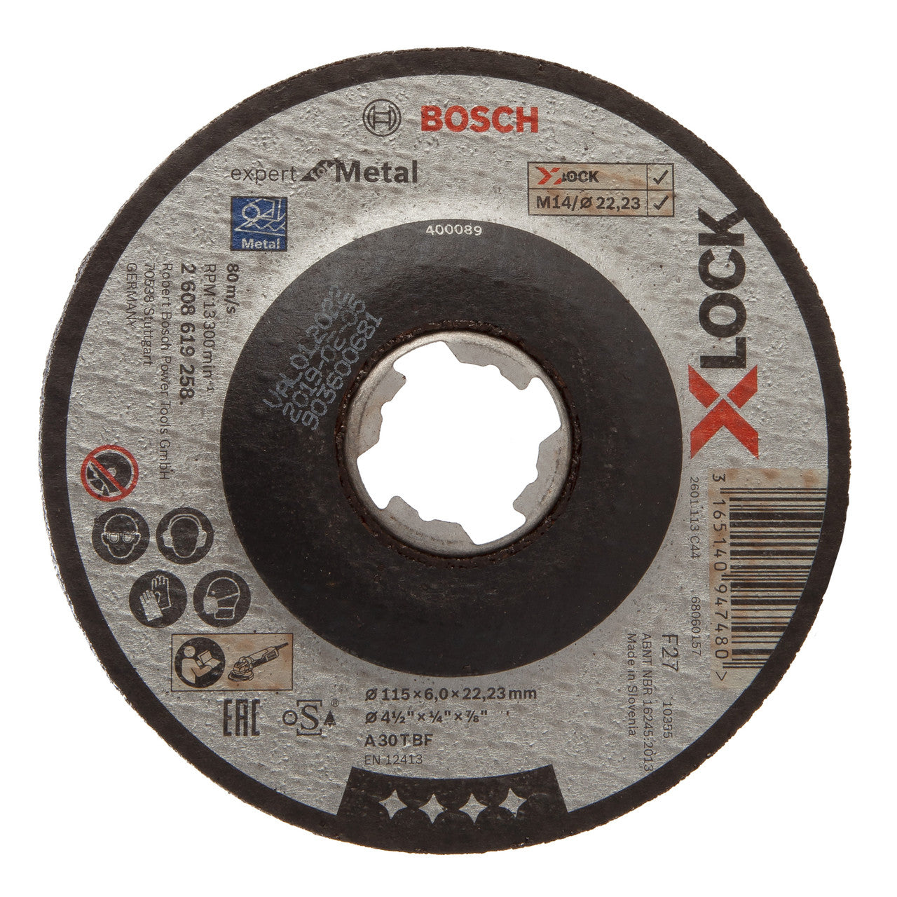 Bosch X-LOCK Depressed Metal Cutting Disc 115mm × 6mm Pack of 10 2608619258