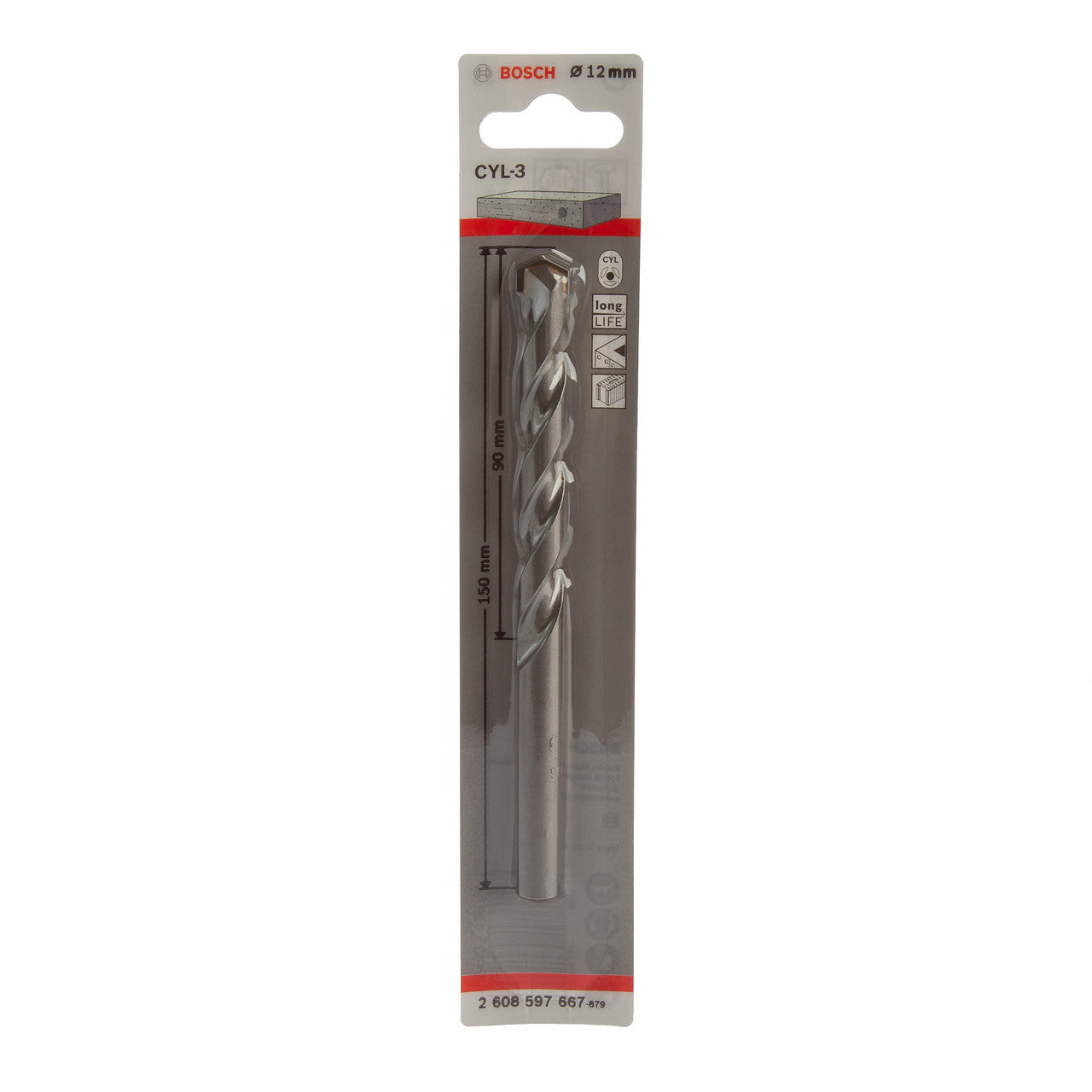 Bosch CYL-3 Silver Percussion Masonry Drill Bit 12 x 90 x 150mm 2608597667